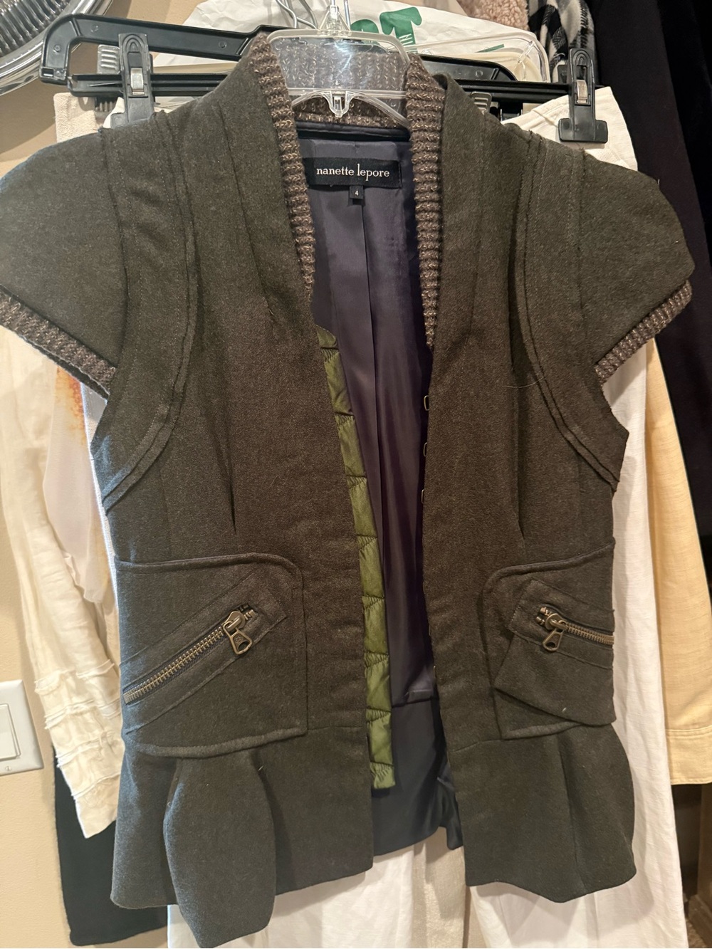 Nanette Lepore Olive Green Short Sleeve Jacket